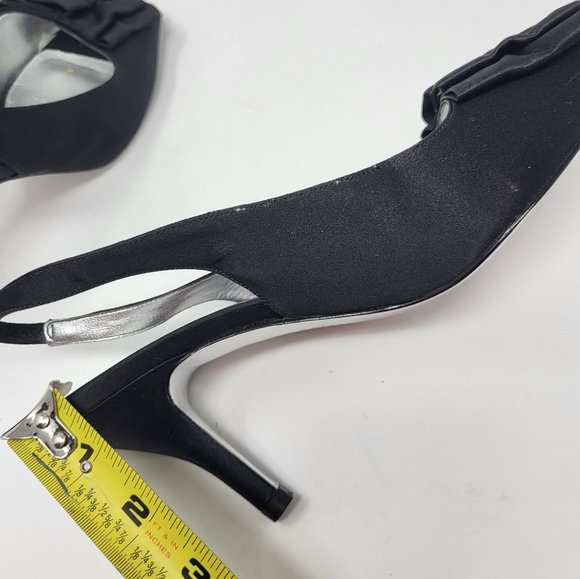 Vintage Y2K Black Satin Sling Back 3" Flat Bow Front Peep Toe Heels by Nina 7 - Picture 10 of 12